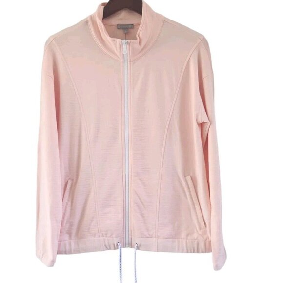 T by Talbots Peach Coral Zip Front Athletic Jacket UPF 50+ Women Size Small New - Picture 1 of 5